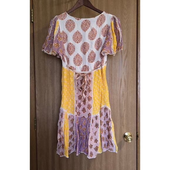 Anthropologie Melody Lace Trim Button Front Tie Back Patchwork Dress - Picture 3 of 12